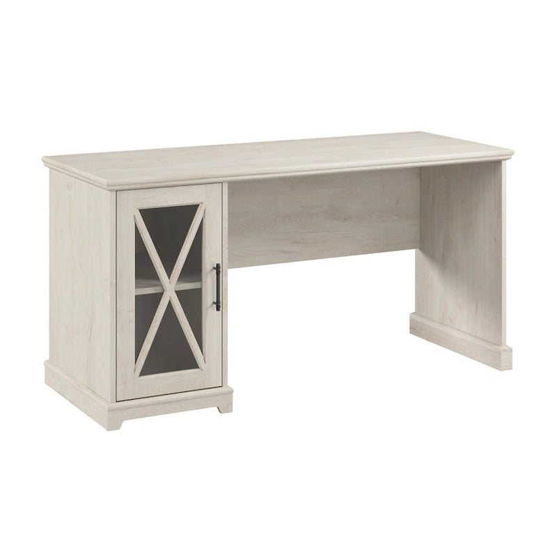 60-Inch Farmhouse Desk with Storage Cabinet and Tempered Glass Door