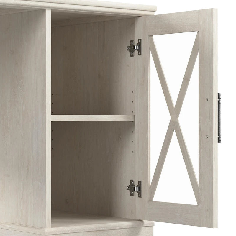 60-Inch Farmhouse Desk with Storage Cabinet and Tempered Glass Door