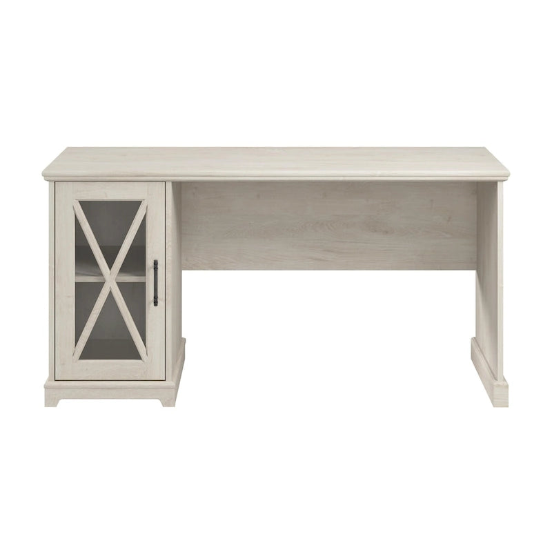 60-Inch Farmhouse Desk with Storage Cabinet and Tempered Glass Door
