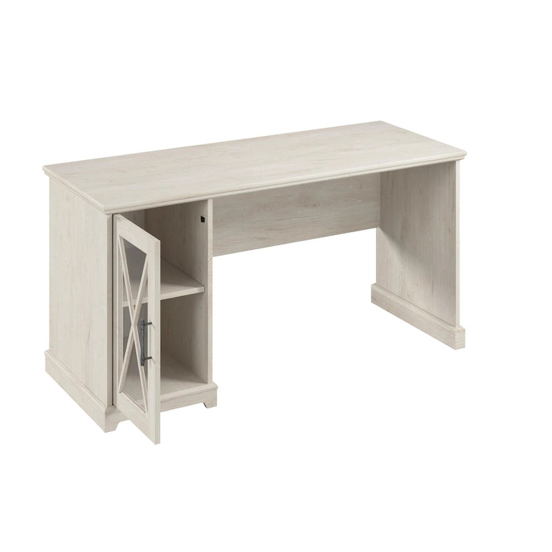 60-Inch Farmhouse Desk with Storage Cabinet and Tempered Glass Door