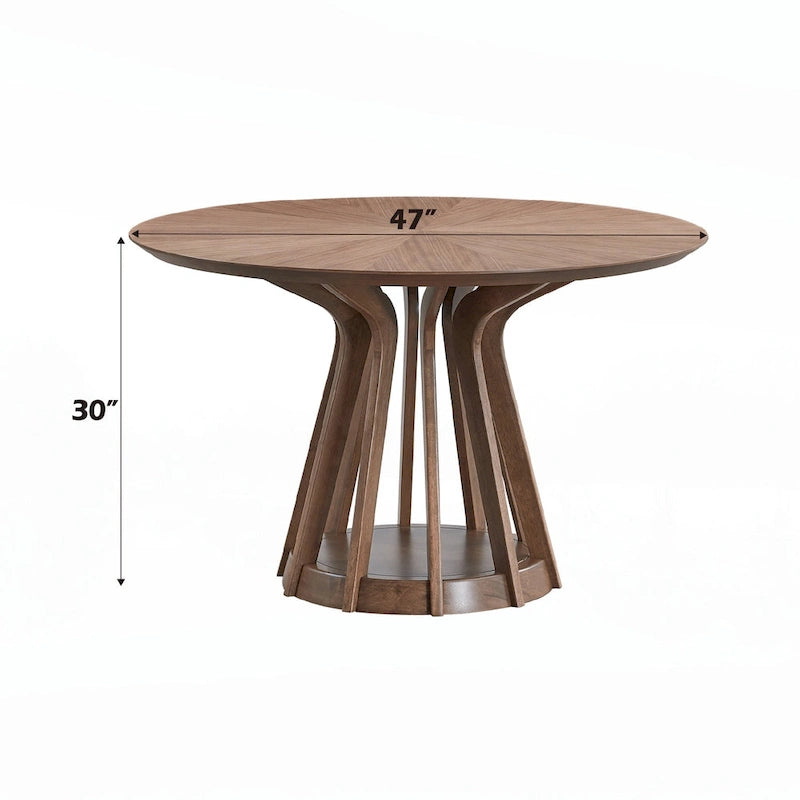 Round Dining Table with Solid Wood Base, Walnut Finish