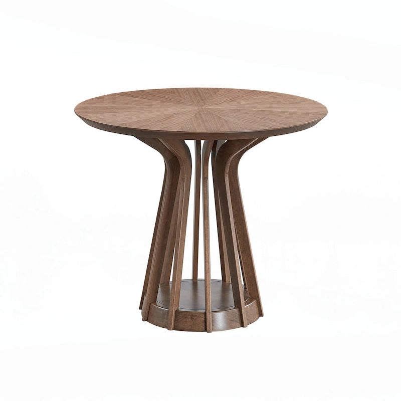 Round Dining Table with Solid Wood Base, Walnut Finish