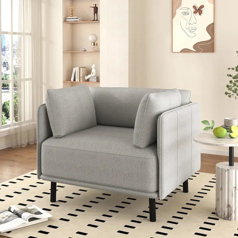 Wide Faux Leather Lounge Chair with Metal Legs