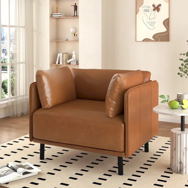 Wide Faux Leather Lounge Chair with Metal Legs