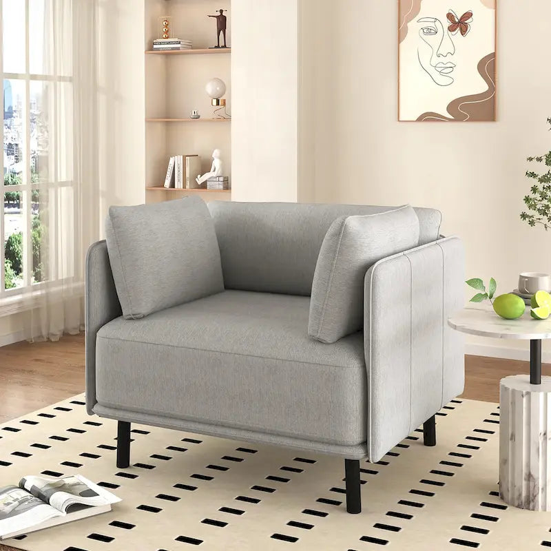 Wide Faux Leather Lounge Chair with Metal Legs