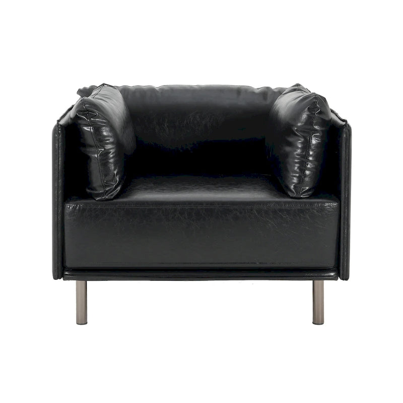 Wide Faux Leather Lounge Chair with Metal Legs