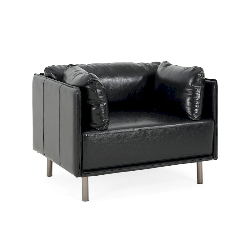Wide Faux Leather Lounge Chair with Metal Legs