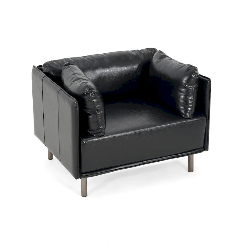 Wide Faux Leather Lounge Chair with Metal Legs