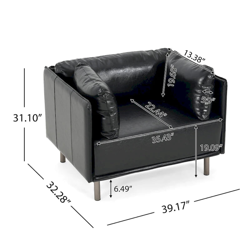 Wide Faux Leather Lounge Chair with Metal Legs
