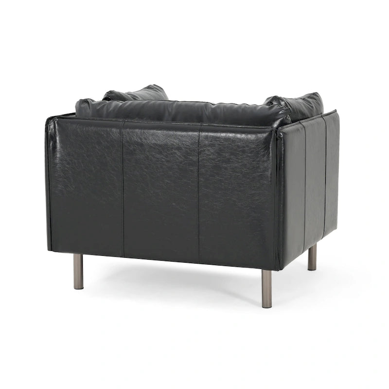 Wide Faux Leather Lounge Chair with Metal Legs
