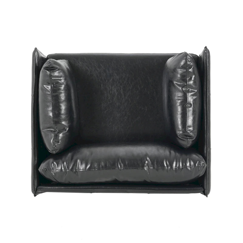 Wide Faux Leather Lounge Chair with Metal Legs