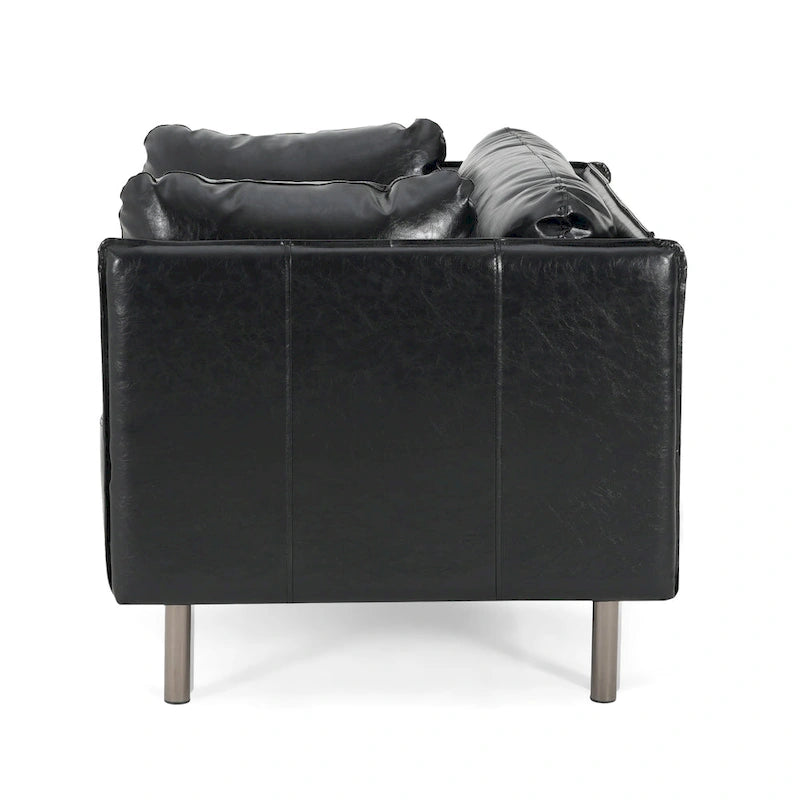 Wide Faux Leather Lounge Chair with Metal Legs