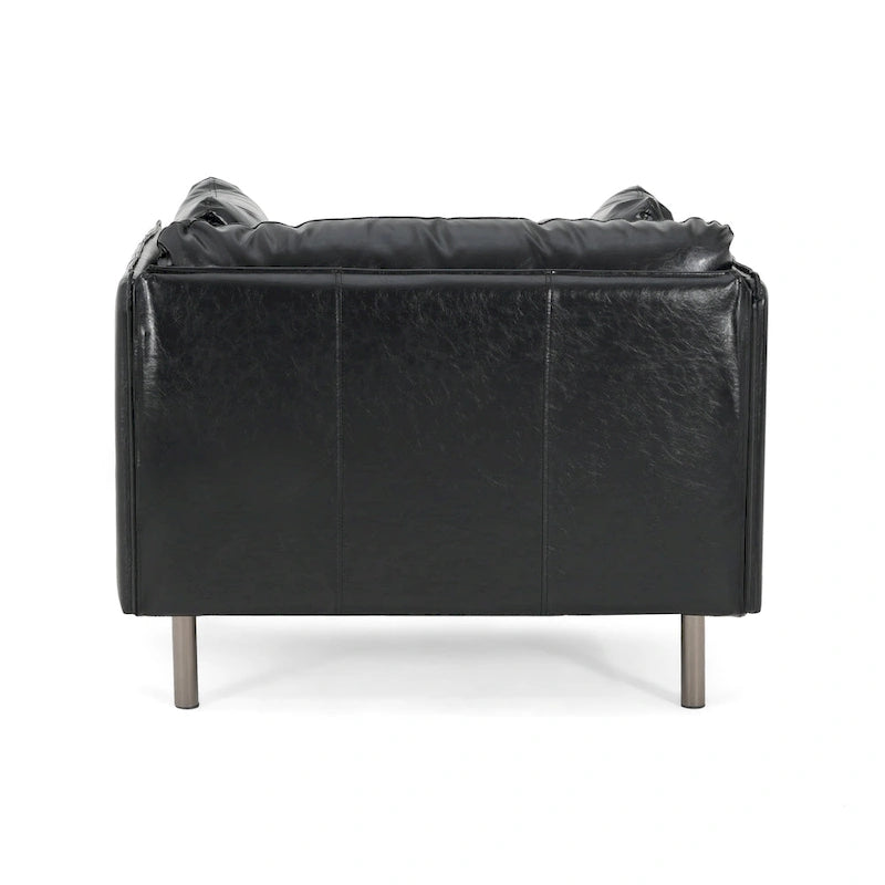 Wide Faux Leather Lounge Chair with Metal Legs