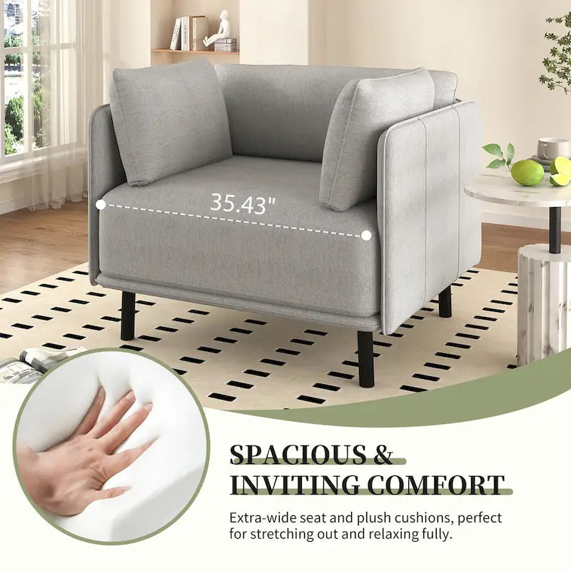 Wide Faux Leather Lounge Chair with Metal Legs
