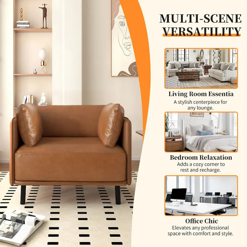 Wide Faux Leather Lounge Chair with Metal Legs
