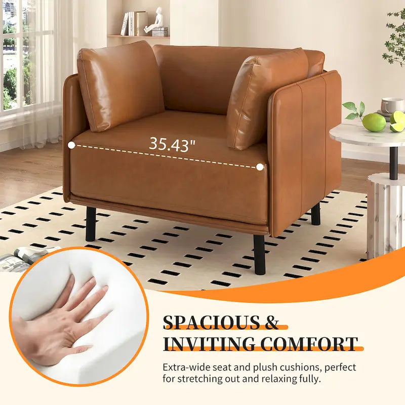 Wide Faux Leather Lounge Chair with Metal Legs