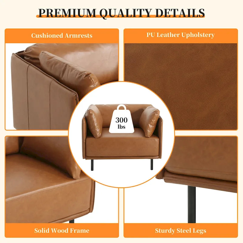 Wide Faux Leather Lounge Chair with Metal Legs