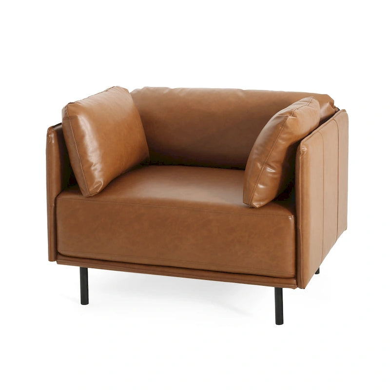 Wide Faux Leather Lounge Chair with Metal Legs