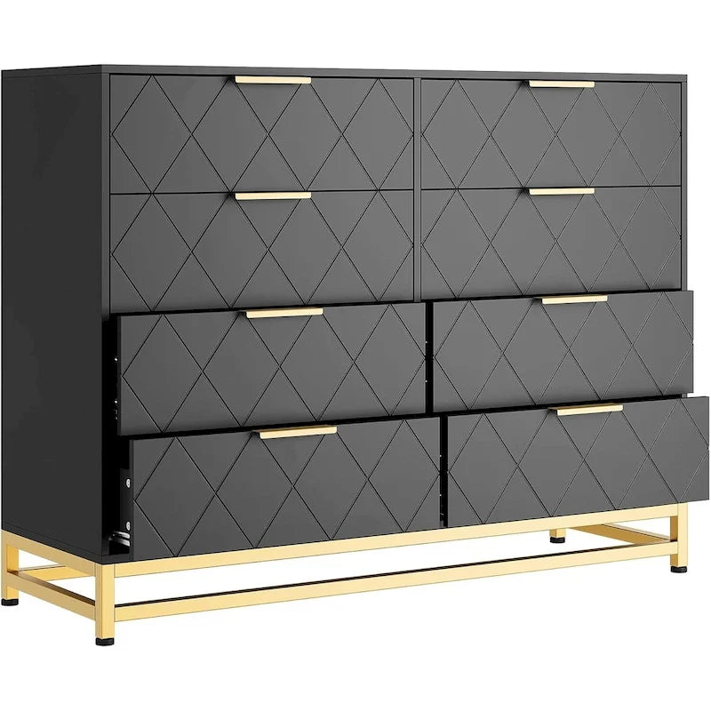 8-Drawer White Dresser with Metal Handles and Wood Top