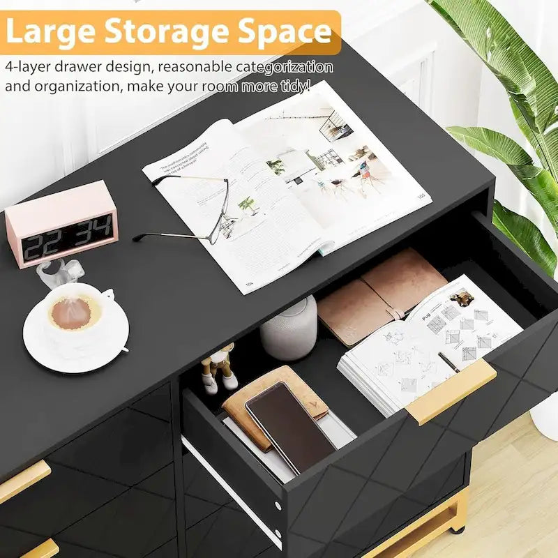 8-Drawer White Dresser with Metal Handles and Wood Top