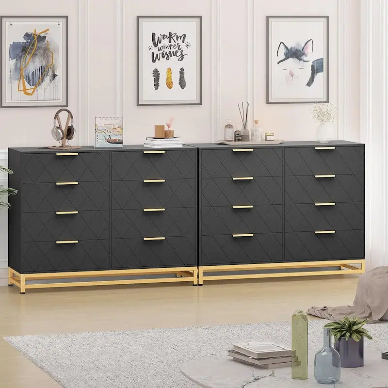 8-Drawer White Dresser with Metal Handles and Wood Top