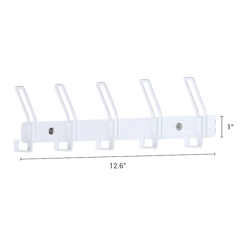 Wall-Mount Coat Rack with 5 Hooks, Aluminum Alloy, 12.6 Inches, White or Black