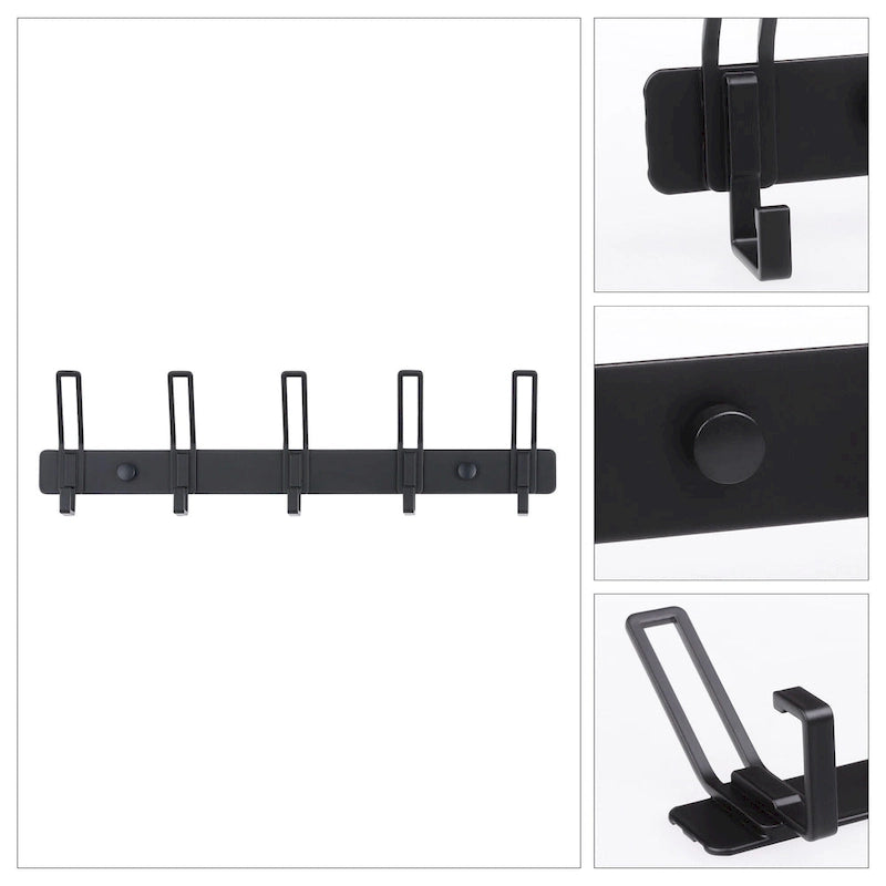 Wall-Mount Coat Rack with 5 Hooks, Aluminum Alloy, 12.6 Inches, White or Black