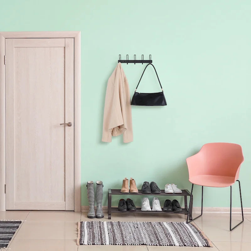 Wall-Mount Coat Rack with 5 Hooks, Aluminum Alloy, 12.6 Inches, White or Black
