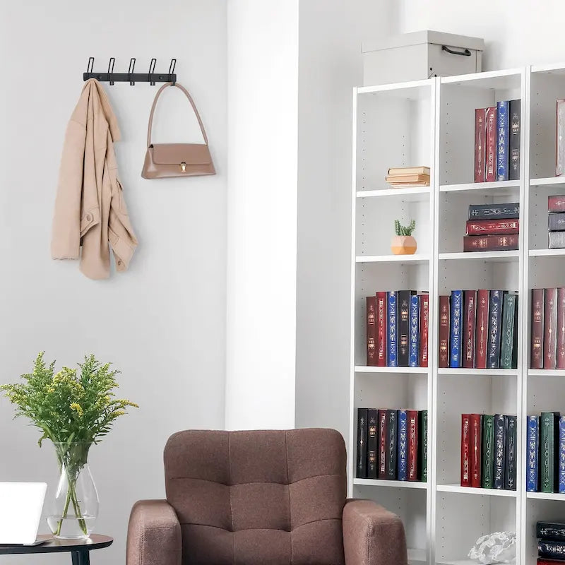 Wall-Mount Coat Rack with 5 Hooks, Aluminum Alloy, 12.6 Inches, White or Black