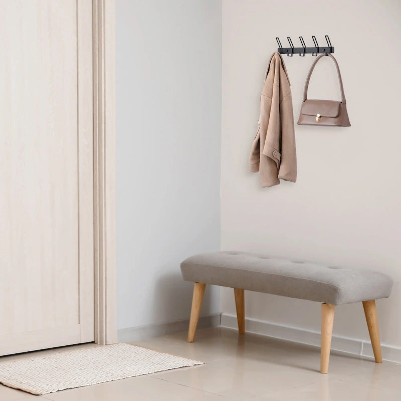 Wall-Mount Coat Rack with 5 Hooks, Aluminum Alloy, 12.6 Inches, White or Black