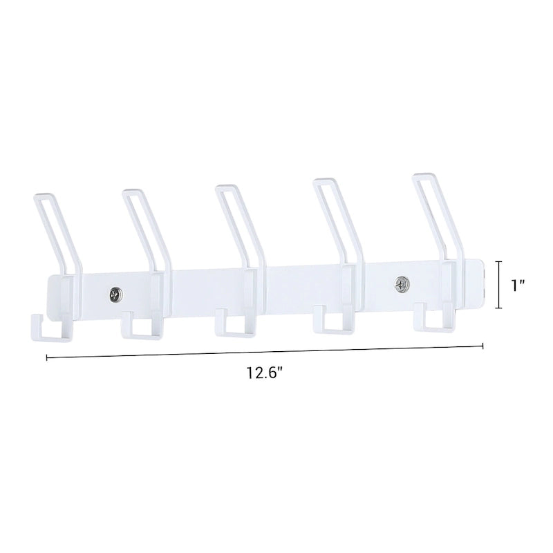 Wall-Mount Coat Rack with 5 Hooks, Aluminum Alloy, 12.6 Inches, White or Black