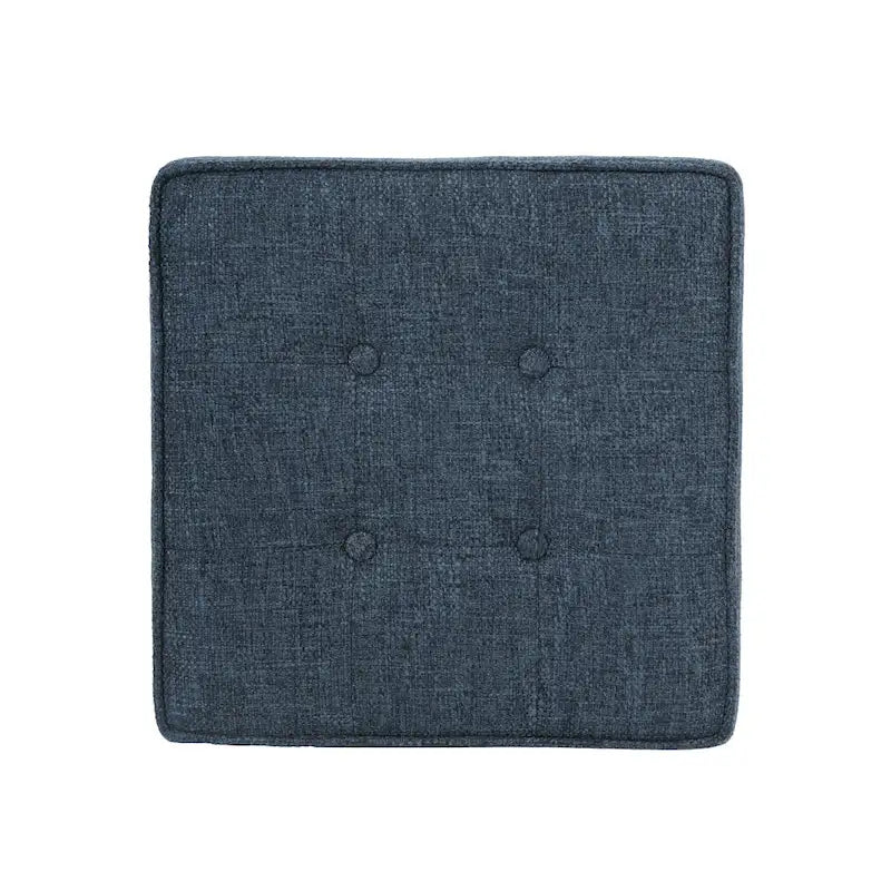 Square Storage Ottoman with Tufted Woven Fabric and Walnut Wood Legs, Navy Blue