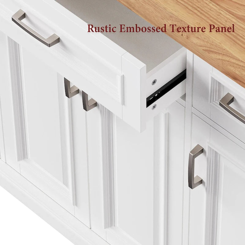 Large Rolling Kitchen Island with Drop Leaf and Storage, White