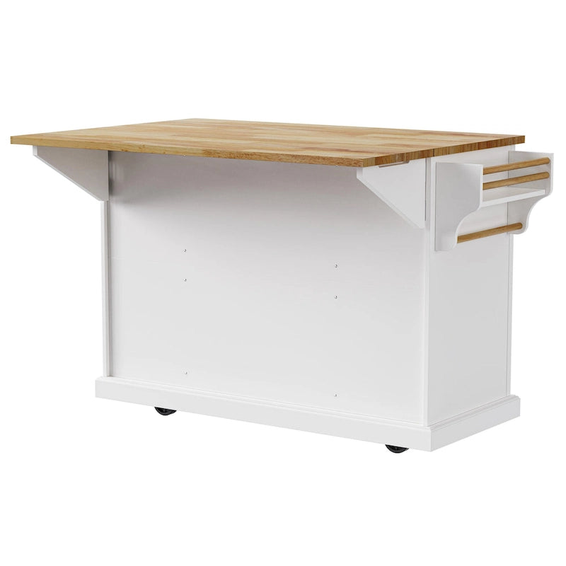 Large Rolling Kitchen Island with Drop Leaf and Storage, White