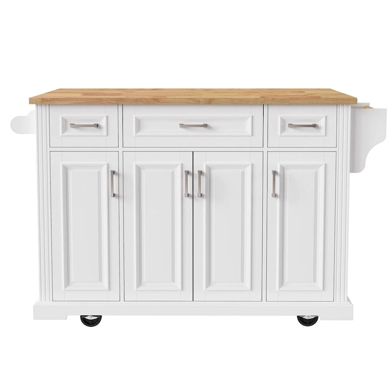 Large Rolling Kitchen Island with Drop Leaf and Storage, White