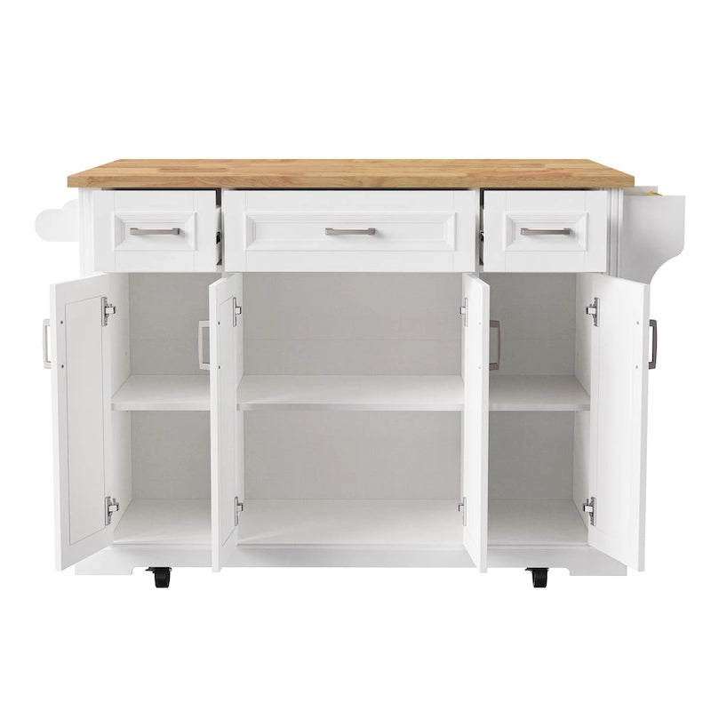 Large Rolling Kitchen Island with Drop Leaf and Storage, White