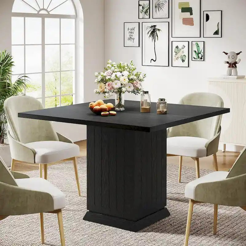 Modern Square Wood Dining Table for 4, White