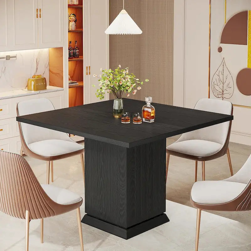 Modern Square Wood Dining Table for 4, White