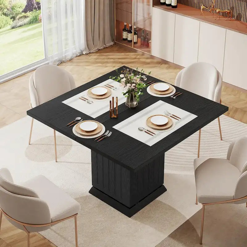 Modern Square Wood Dining Table for 4, White