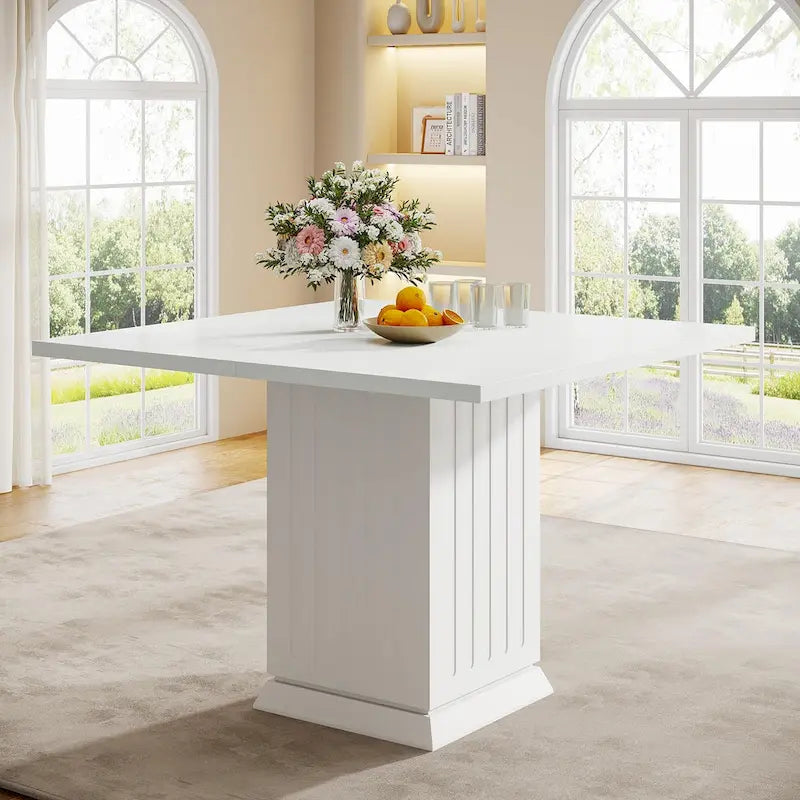 Modern Square Wood Dining Table for 4, White