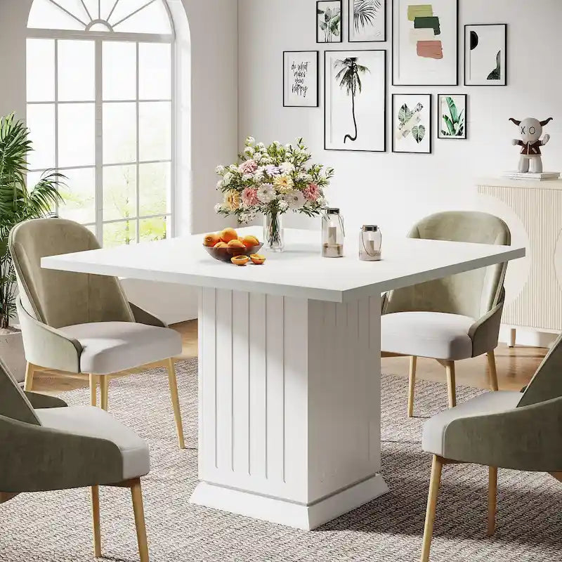 Modern Square Wood Dining Table for 4, White