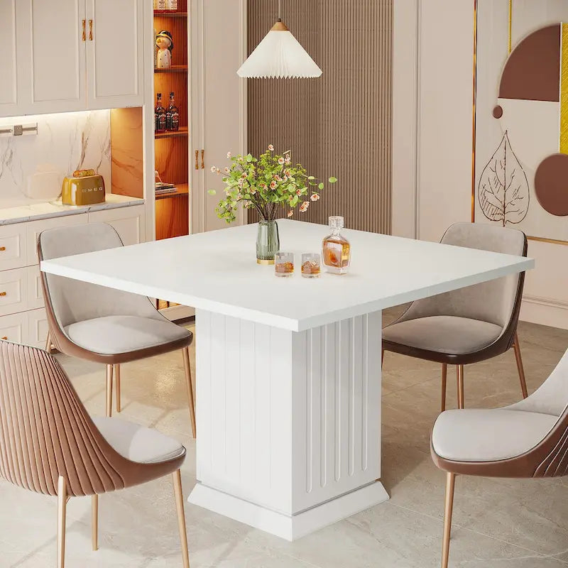 Modern Square Wood Dining Table for 4, White
