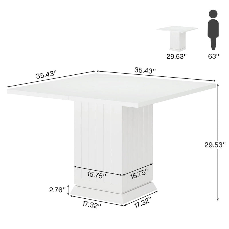 Modern Square Wood Dining Table for 4, White