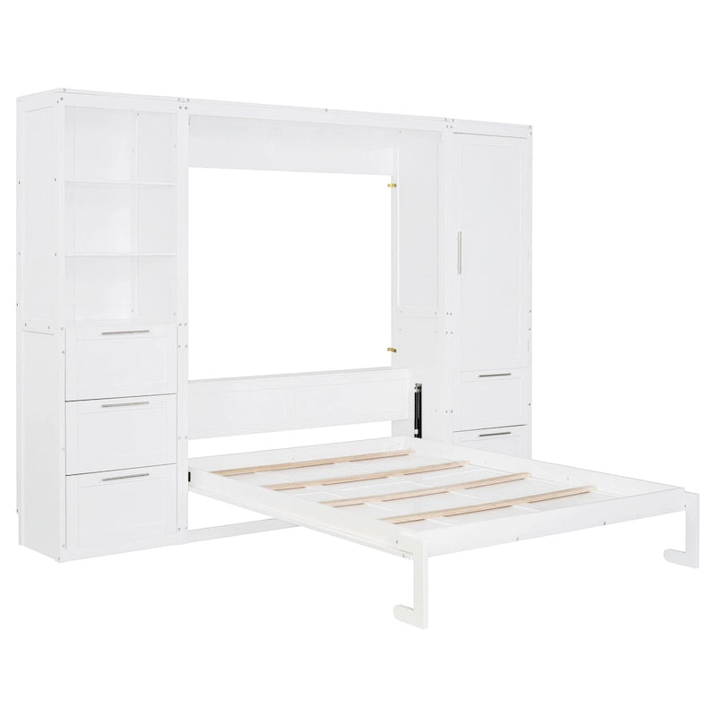 Queen Murphy Bed with Built-In Closet, Drawers and Storage Shelf