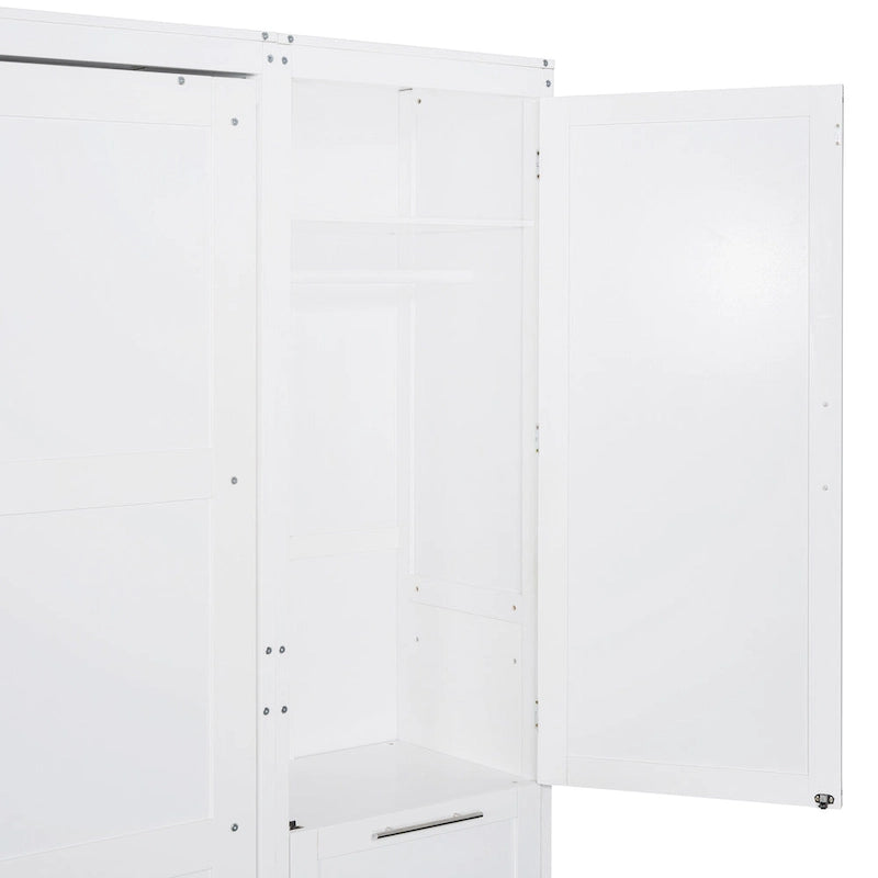 Queen Murphy Bed with Built-In Closet, Drawers and Storage Shelf