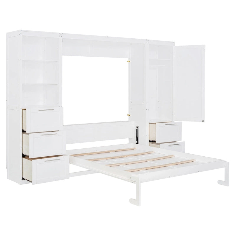 Queen Murphy Bed with Built-In Closet, Drawers and Storage Shelf