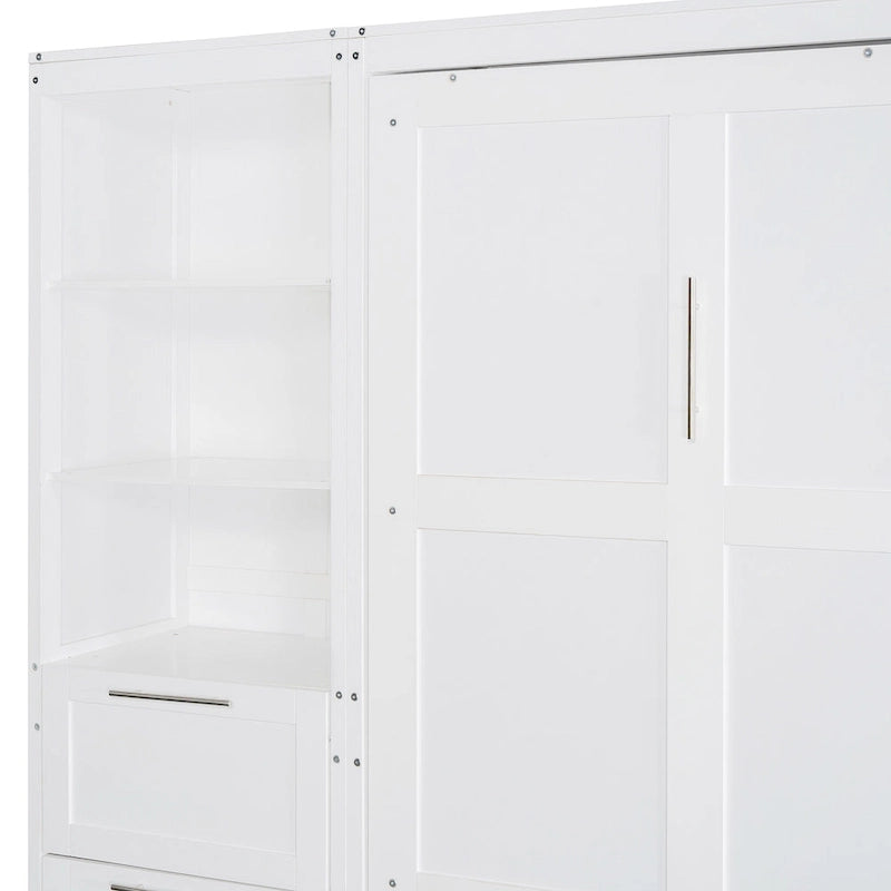 Queen Murphy Bed with Built-In Closet, Drawers and Storage Shelf