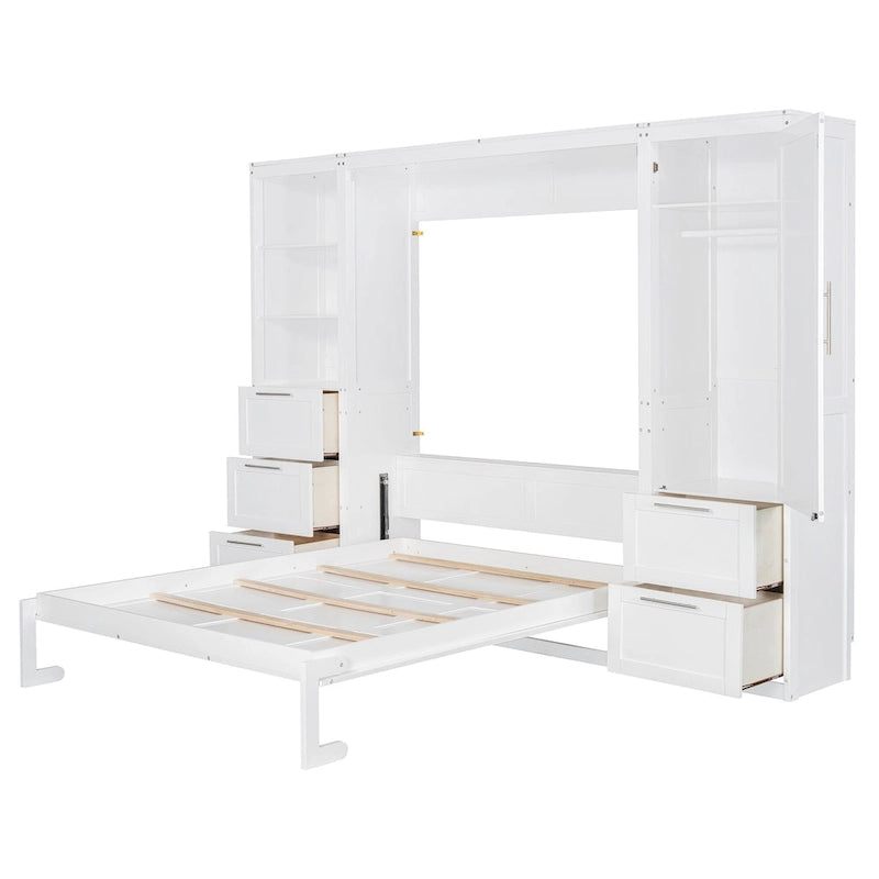 Queen Murphy Bed with Built-In Closet, Drawers and Storage Shelf