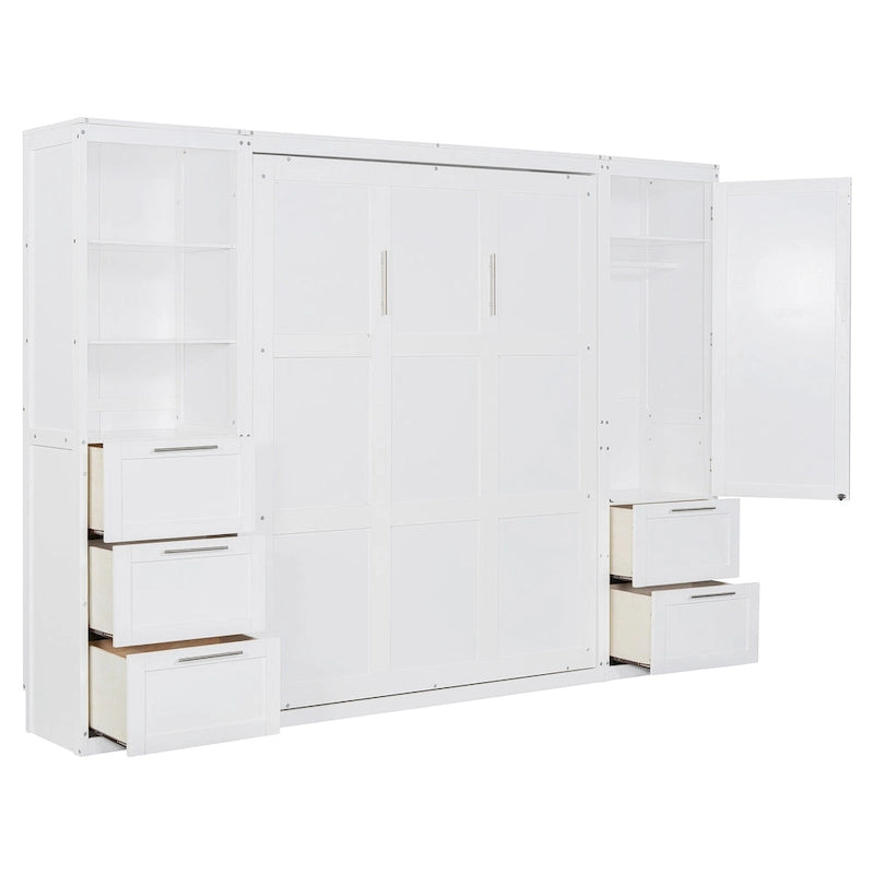 Queen Murphy Bed with Built-In Closet, Drawers and Storage Shelf