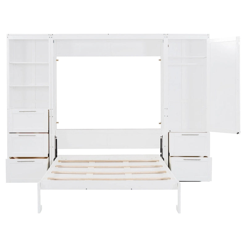 Queen Murphy Bed with Built-In Closet, Drawers and Storage Shelf